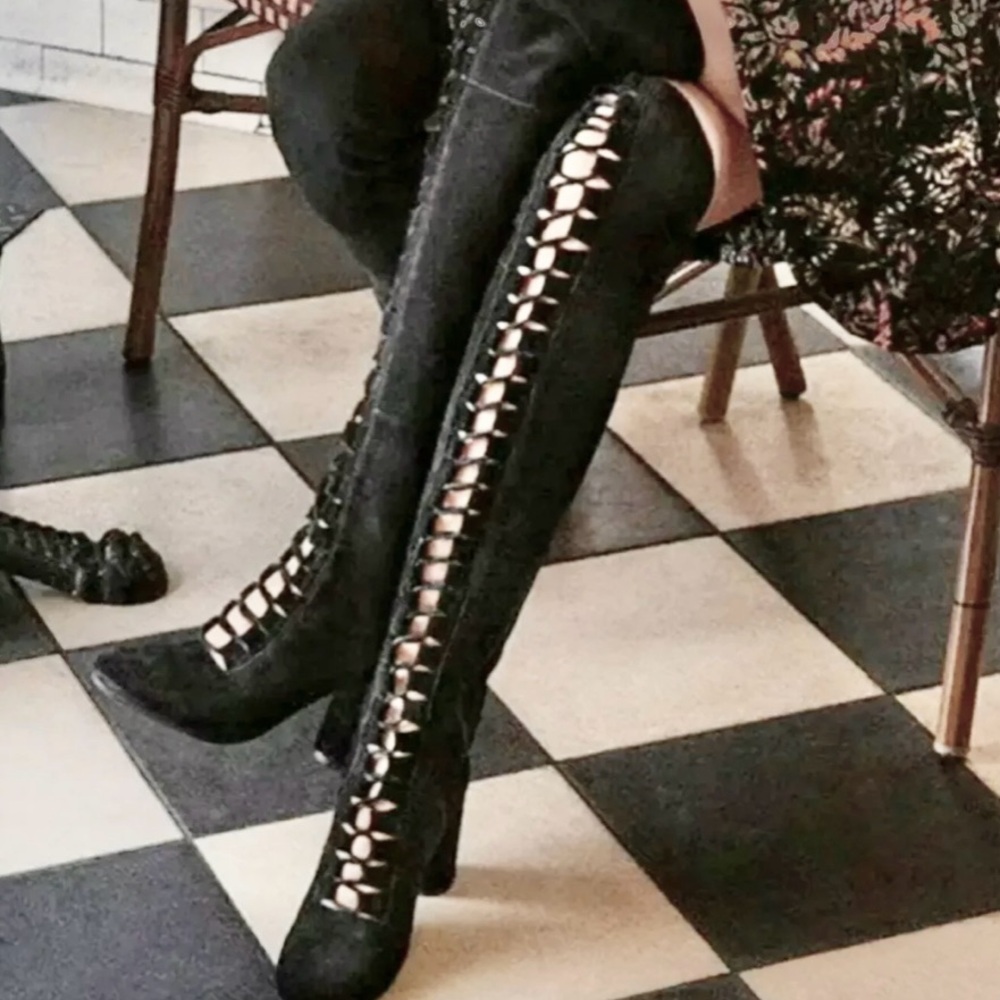 H&M Lace Up Black Over the Knee Thigh High Boots Size 6